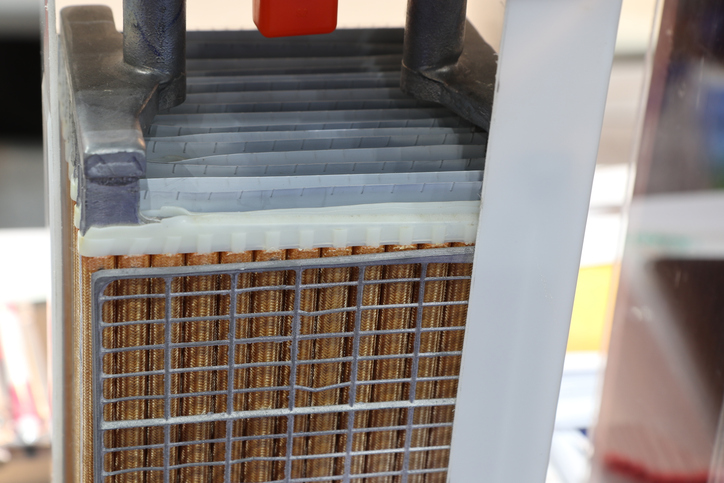 mica sheet insulation is visible in this cross section of an industrial battery